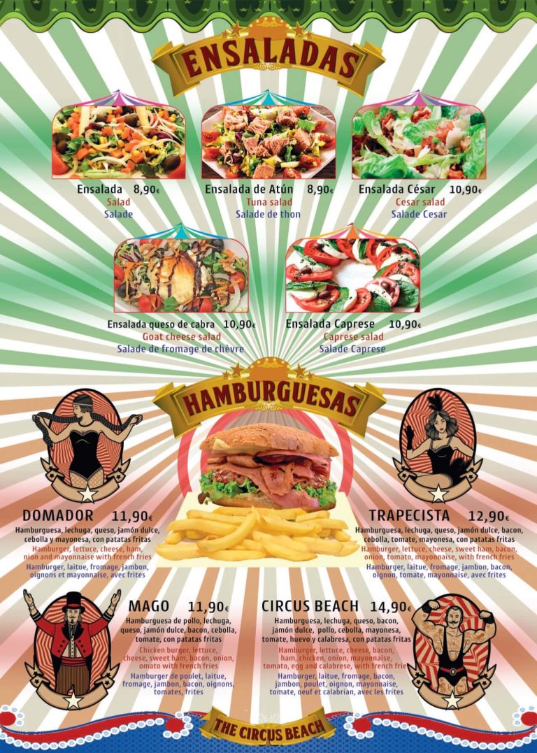 carta circus beach pag 4 ensaladas y hamburguesas