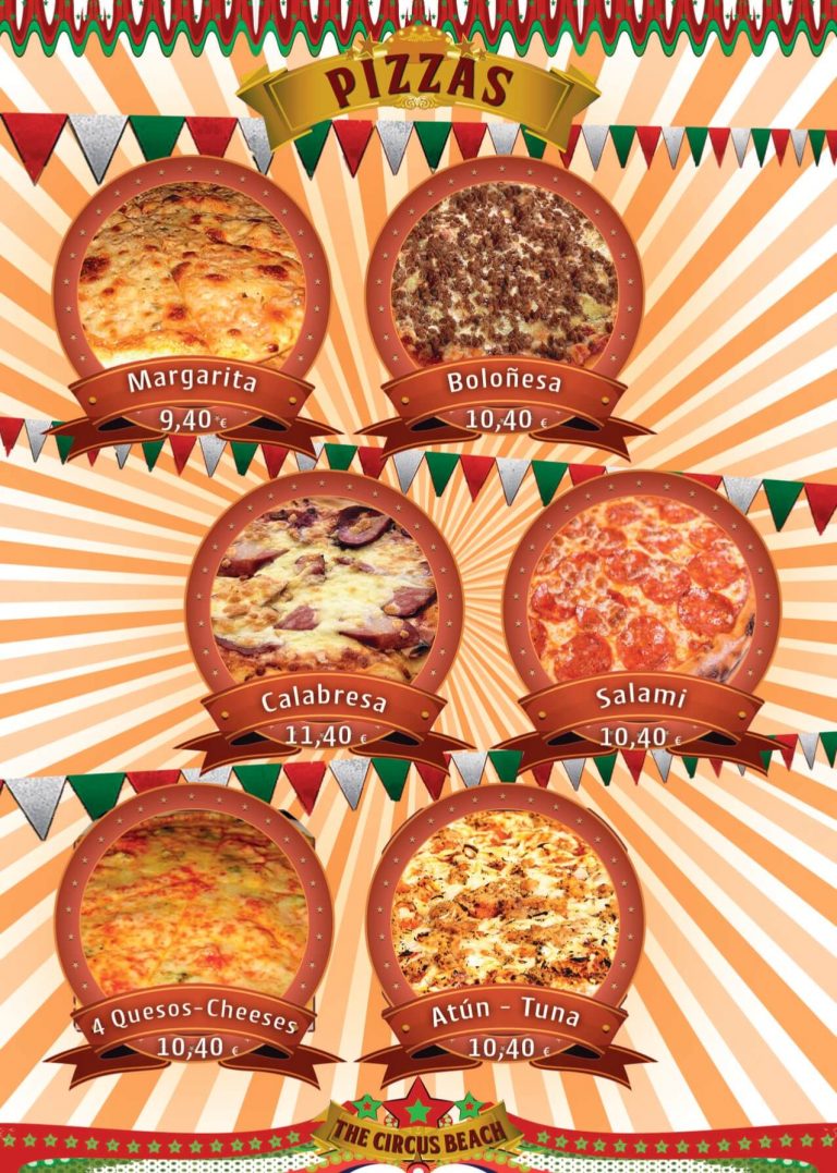 carta circus beach pag 5 pizzas